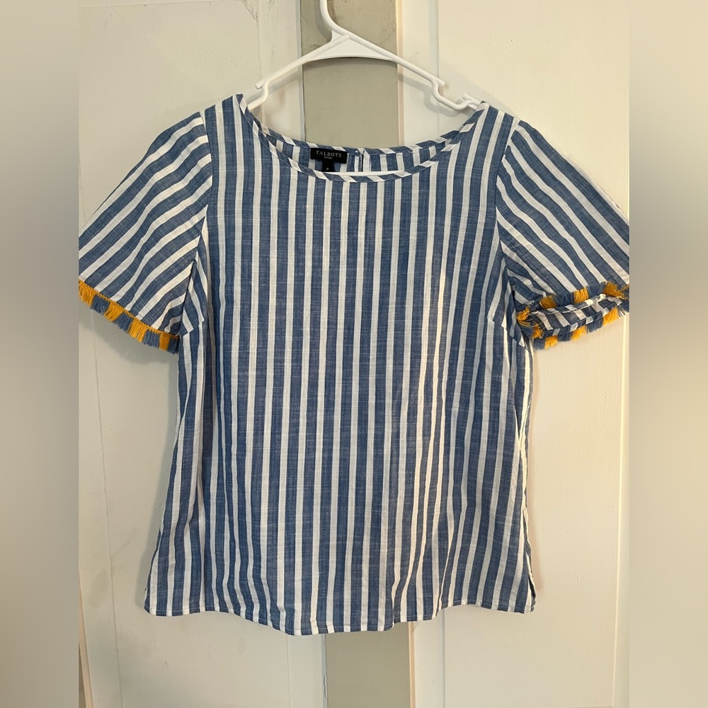 Talbots striped shirt with fringe sleeves